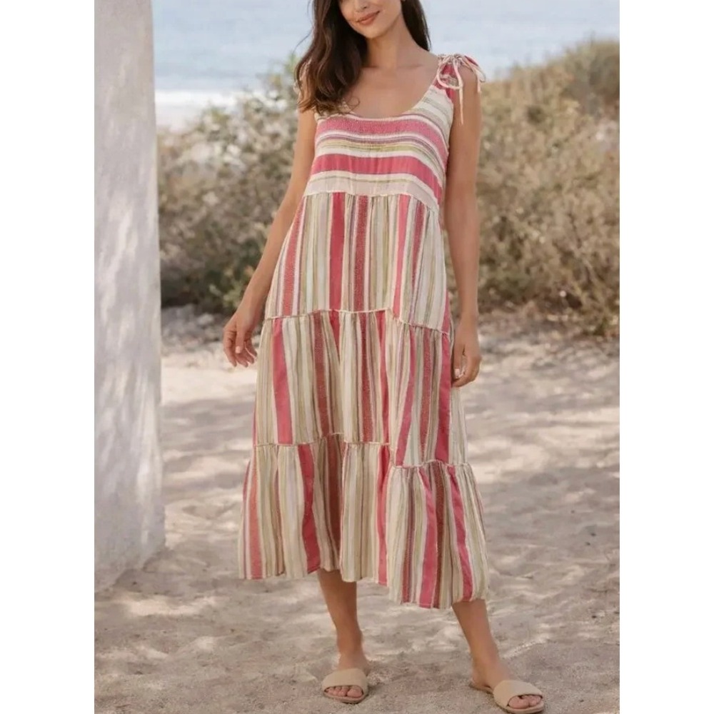 FAHERTY Lanai Stripe Linen Midi Dress